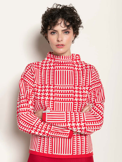 BLUSA COM PADRONAGEM GEOMÉTRICA, GOLA ROLÊ E MANGAS DE CAVA QUADRADA URBANITY 10469